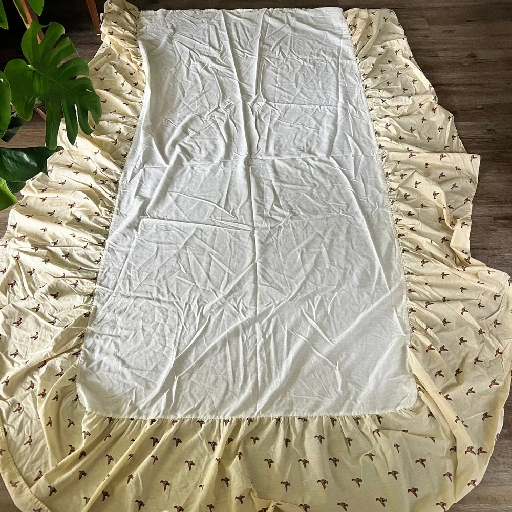 Vintage Fieldcrest Mallard Duck Twin Sheet Set Bedskirt Pillowcase Percale Cream